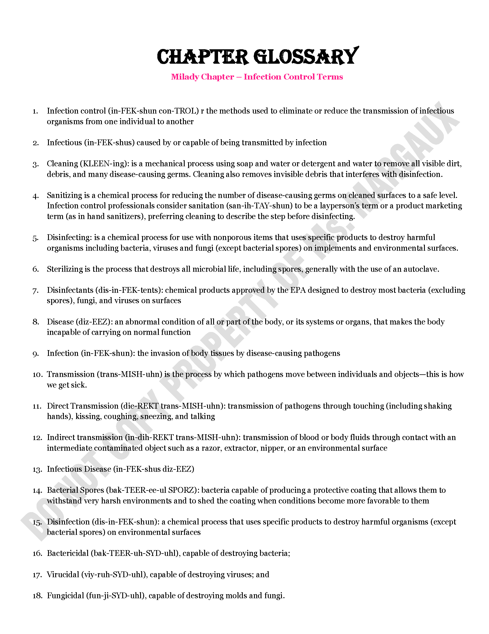 Infection Control Vocabulary Page 1